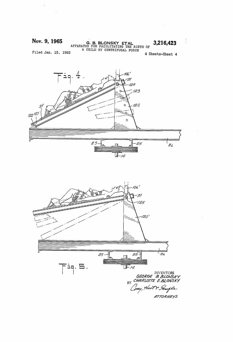 Sheet 4: Figs. 4 and 5, variants with the stretcher tilted on standards.